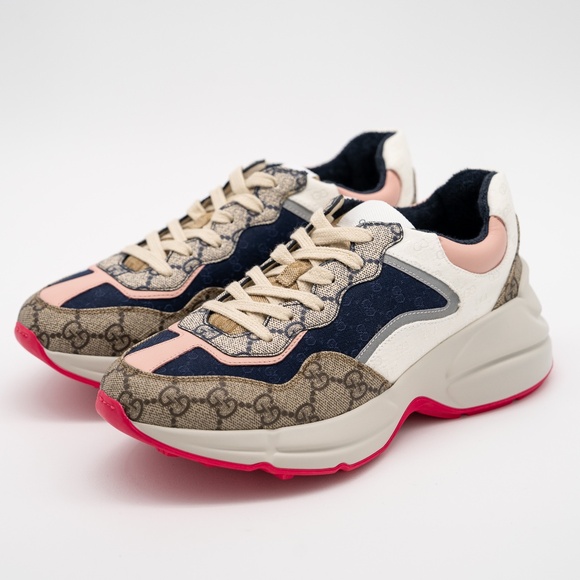 Size 36.5eu 6.5 US - Gucci GG Rhyton Beige White Pink Blue GG Canvas Leather - Picture 1 of 13